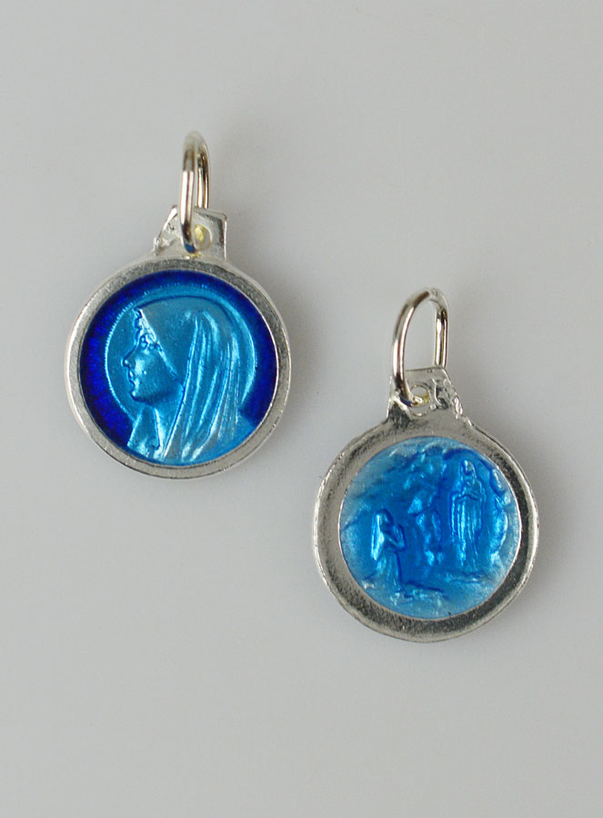Médaille Sainte Vierge Marie - Argent et Email Bleu - 11mm (pic 1)