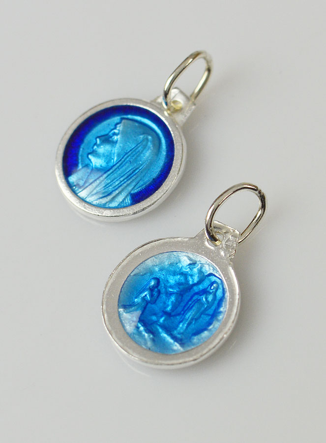 Médaille Sainte Vierge Marie - Argent et Email Bleu - 11mm (pic 2)