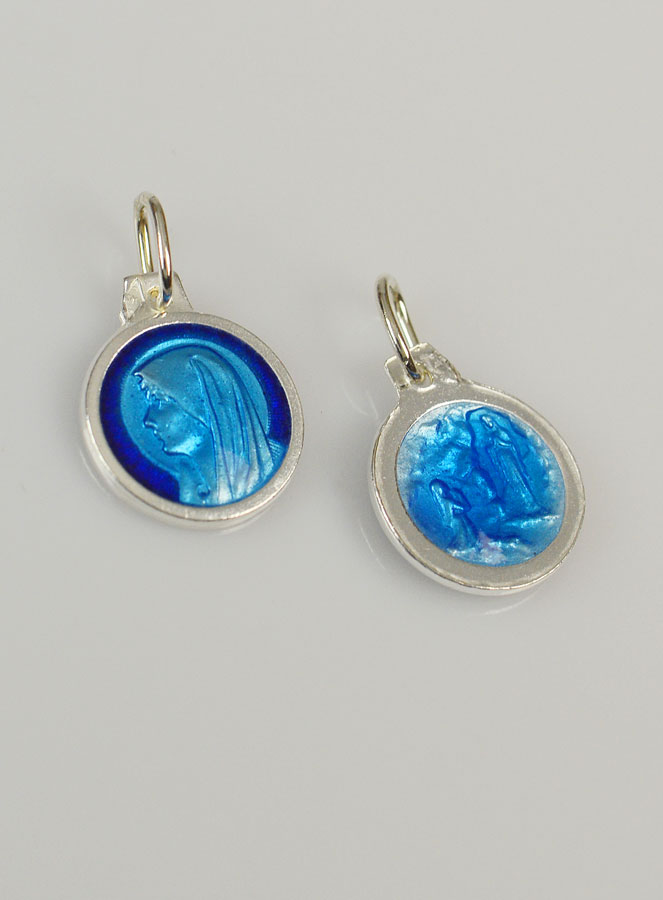 Médaille Sainte Vierge Marie - Argent et Email Bleu - 11mm (pic 3)