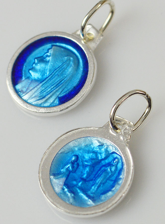 Médaille Sainte Vierge Marie - Argent et Email Bleu - 11mm (pic 4)
