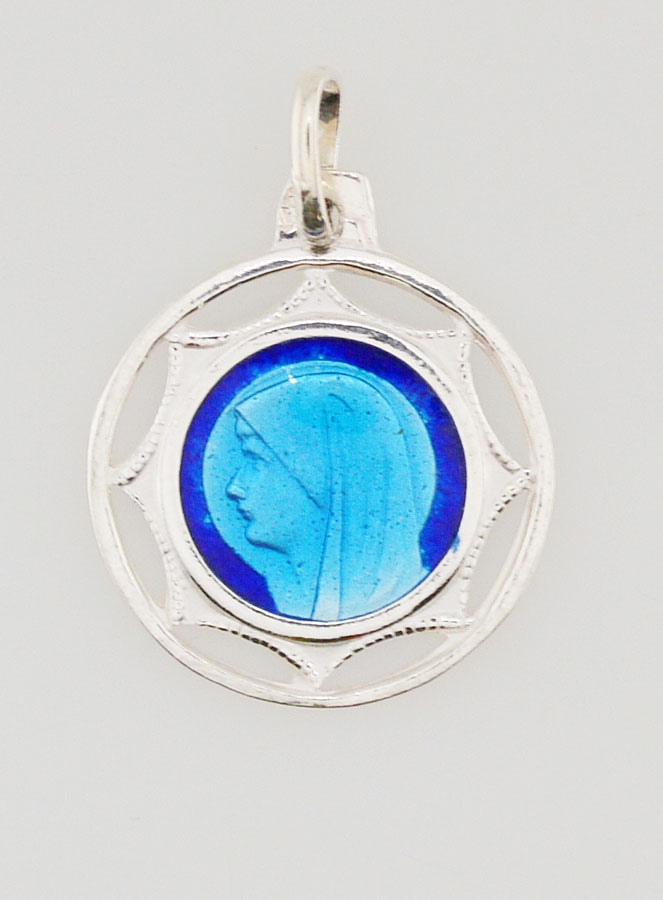 Médaille Sainte Vierge Marie - Argent et Email Bleu - 18mm (pic 1)