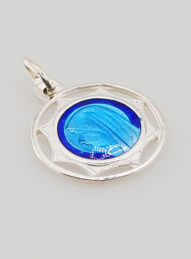 Médaille Sainte Vierge Marie - Argent et Email Bleu - 18mm (pic 2)