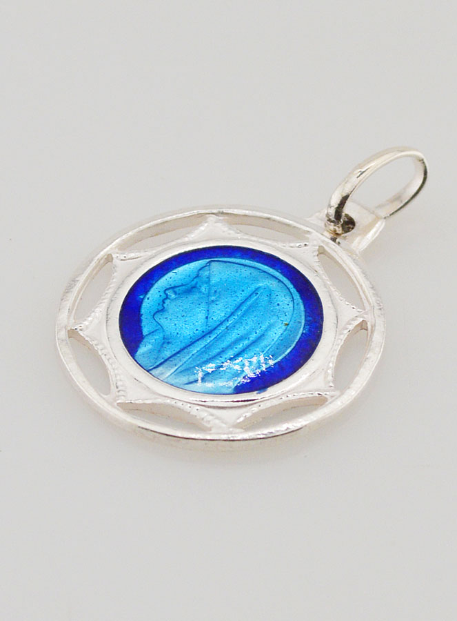 Médaille Sainte Vierge Marie - Argent et Email Bleu - 18mm (pic 3)