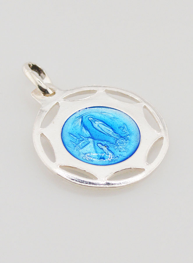 Médaille Sainte Vierge Marie - Argent et Email Bleu - 18mm (pic 4)