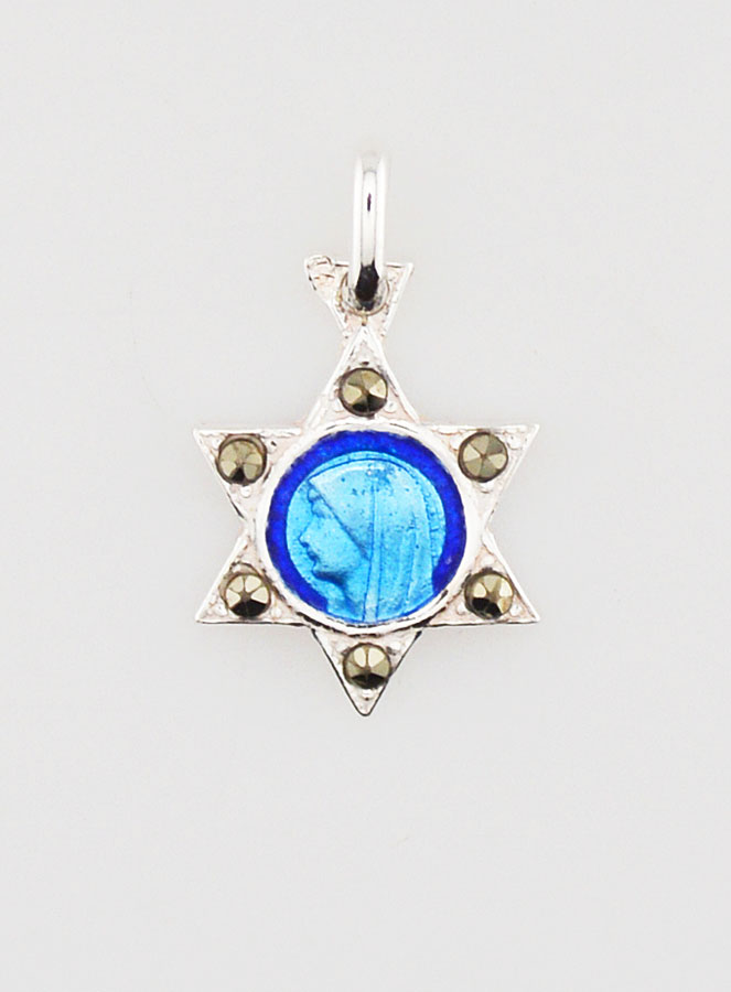 Médaille Sainte Vierge Marie Etoile en Argent et Email Bleu (pic 1)