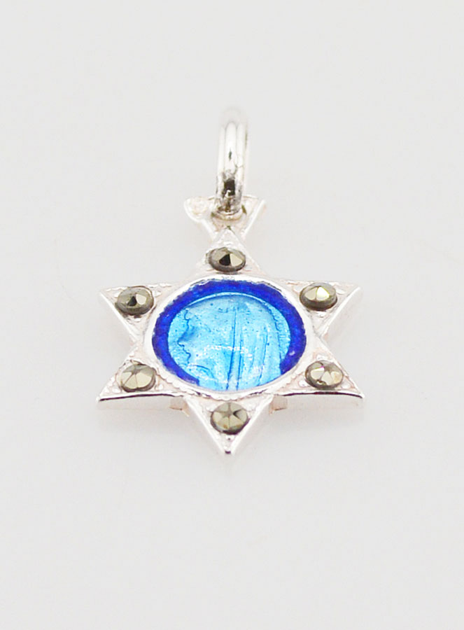 Médaille Sainte Vierge Marie Etoile en Argent et Email Bleu (pic 2)