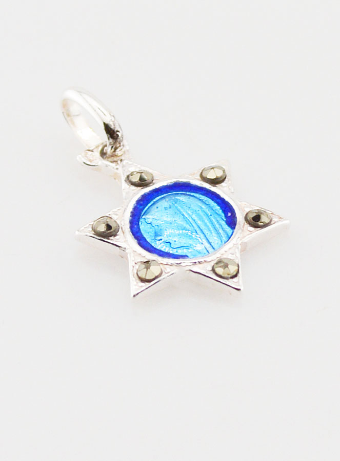 Médaille Sainte Vierge Marie Etoile en Argent et Email Bleu (pic 3)
