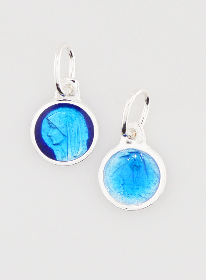 Médaille Profil Vierge Marie - Argent et Email Bleu - 8mm (pic 1)