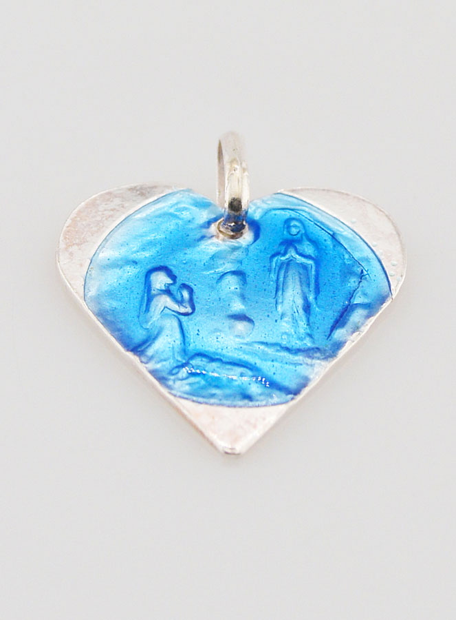 Médaille Notre Dame de Lourdes Coeur en Argent et Email -18mm (pic 2)