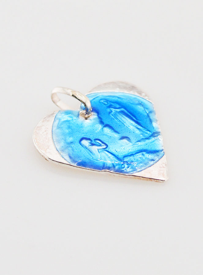 Médaille Notre Dame de Lourdes Coeur en Argent et Email -18mm (pic 3)
