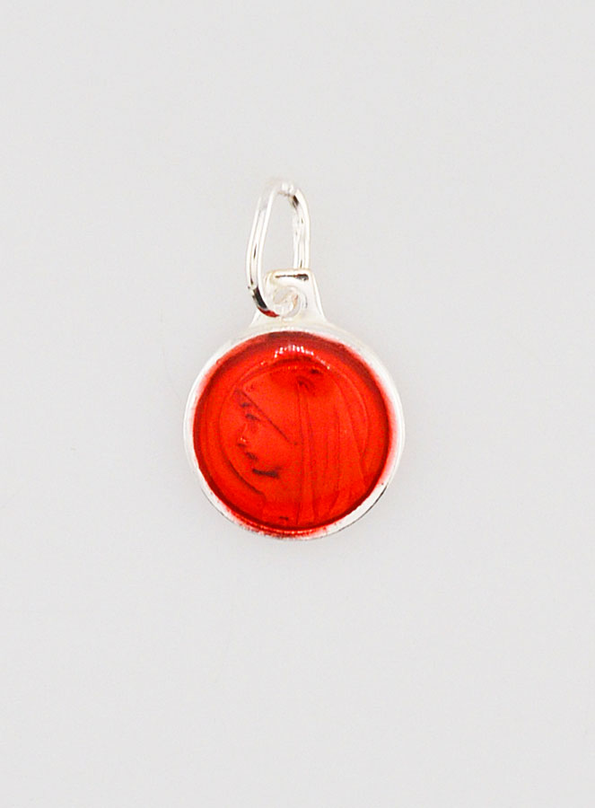 Médaille Vierge Marie Rouge - Argent et Email - 10mm (pic 1)
