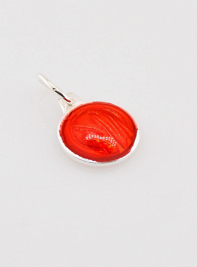 Médaille Vierge Marie Rouge - Argent et Email - 10mm (pic 3)