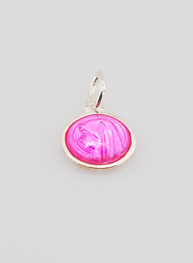 Médaille Vierge Marie Rose Fushia - Argent et Email - 10mm (pic 2)