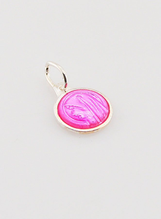 Médaille Vierge Marie Rose Fushia - Argent et Email - 10mm (pic 3)