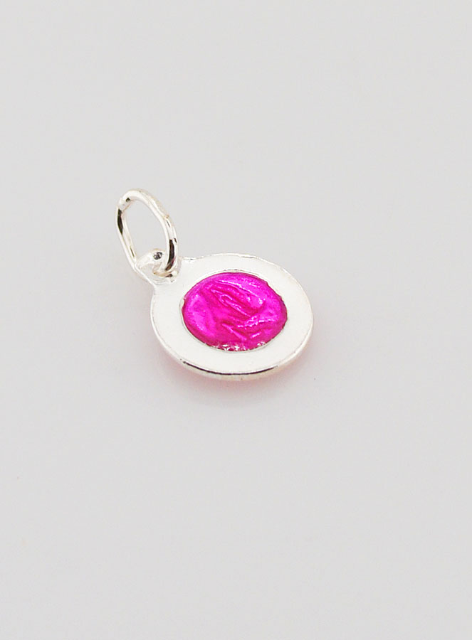 Médaille Vierge Marie Rose Fushia - Argent et Email - 10mm (pic 4)
