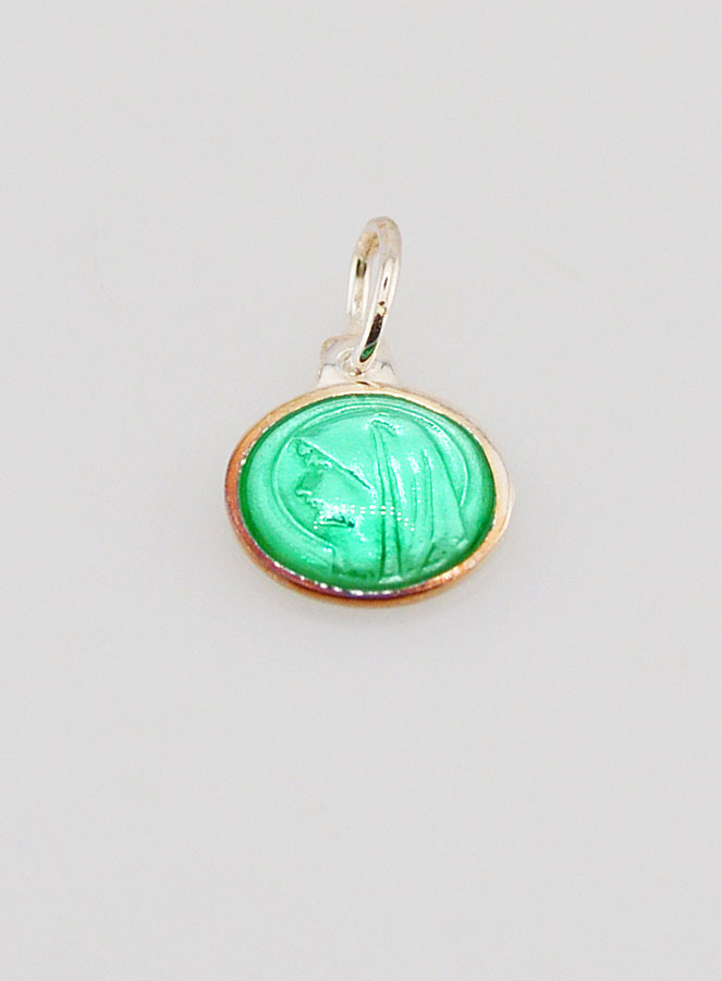 Médaille Vierge Marie Verte - Argent et Email - 10mm (pic 2)