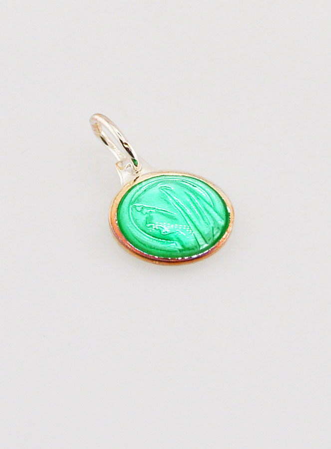 Médaille Vierge Marie Verte - Argent et Email - 10mm (pic 3)
