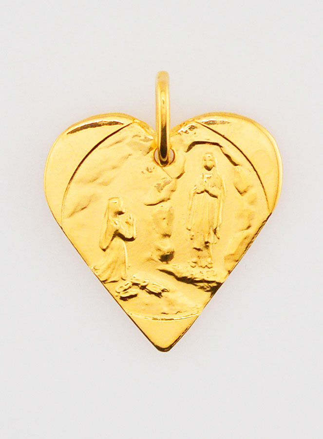 Médaille Notre Dame de Lourdes Coeur en Plaqué Or - 20mm (pic 1)