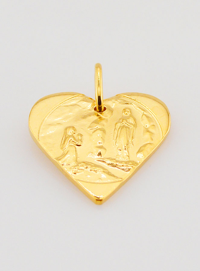 Médaille Notre Dame de Lourdes Coeur en Plaqué Or - 20mm (pic 2)
