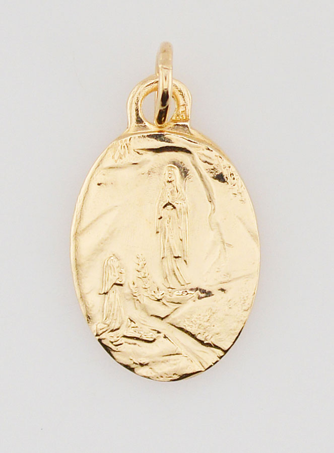 Médaille Notre Dame de Lourdes Ovale en Plaqué Or - 19mm (pic 1)