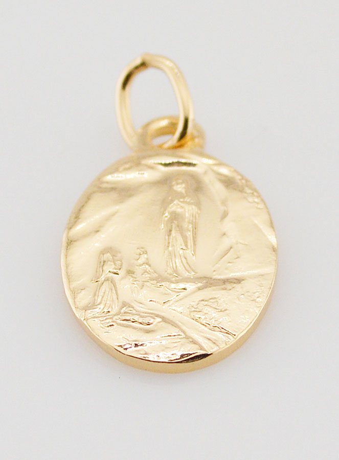 Médaille Notre Dame de Lourdes Ovale en Plaqué Or - 19mm (pic 2)