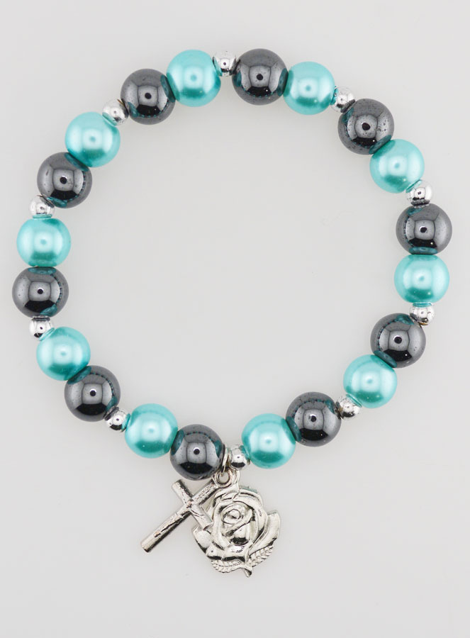 Bracelet Dizainier en Perles d'Hématite et Nacre Bleue (pic 1)