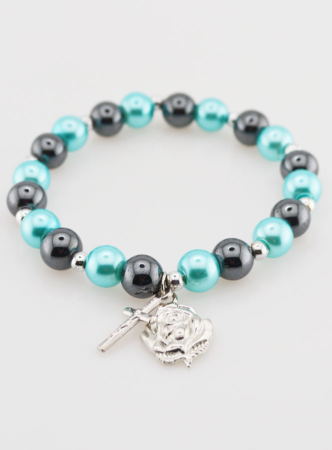 Bracelet Dizainier en Perles d'Hématite et Nacre Bleue (pic 2)