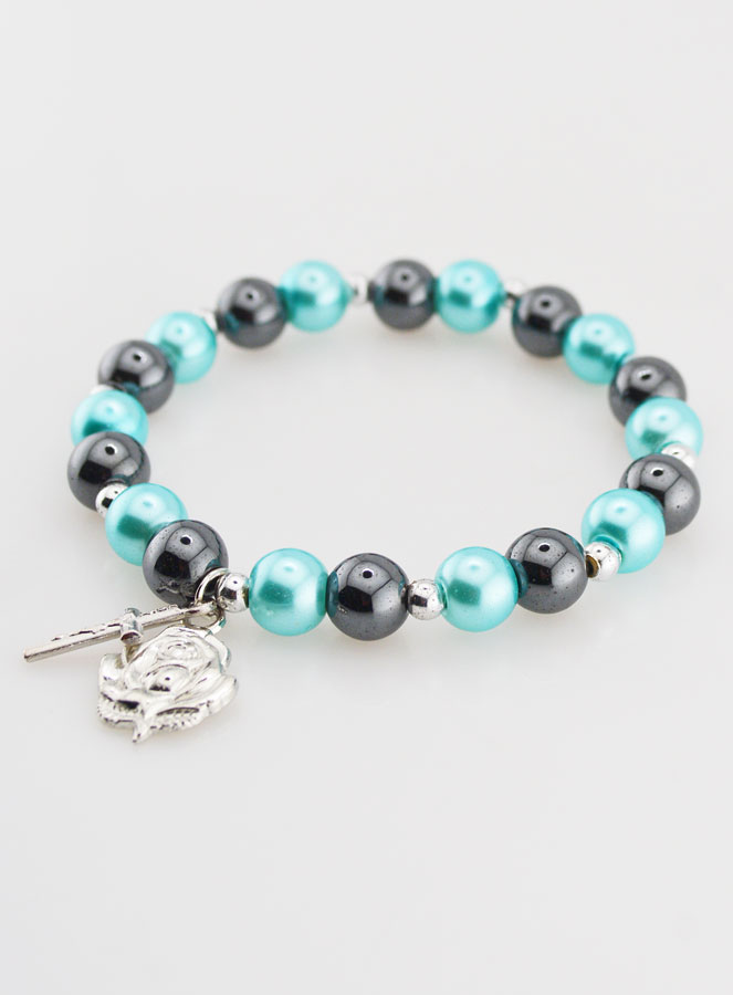 Bracelet Dizainier en Perles d'Hématite et Nacre Bleue (pic 4)