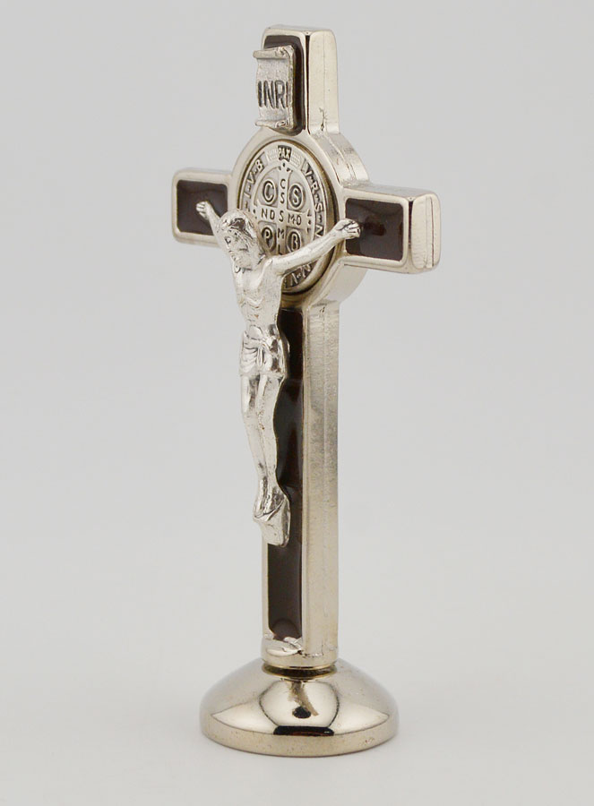 Croix de Saint Benoît Argenté sur Socle - Marron (pic 2)