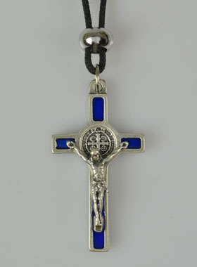 Pendentif Croix de Saint Benoit Métal - Bleu - 4cm (pic 1)