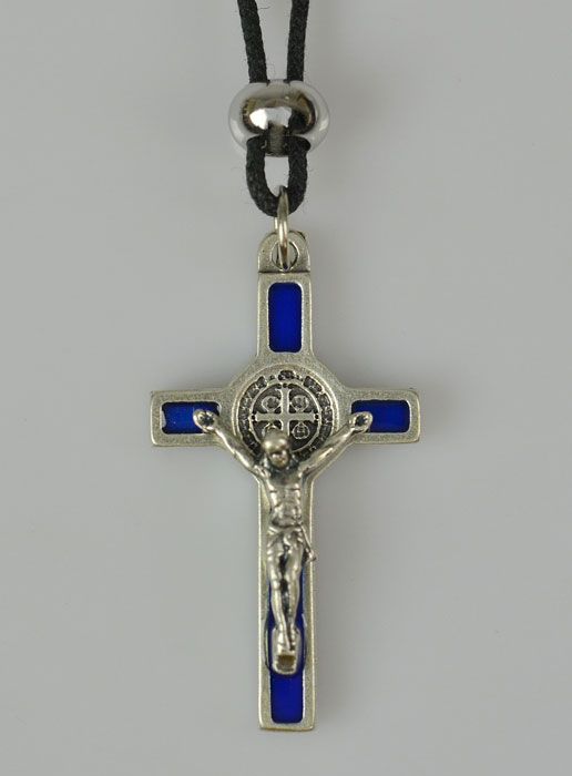 Pendentif Croix de Saint Benoit Métal - Bleu - 4cm (pic 2)