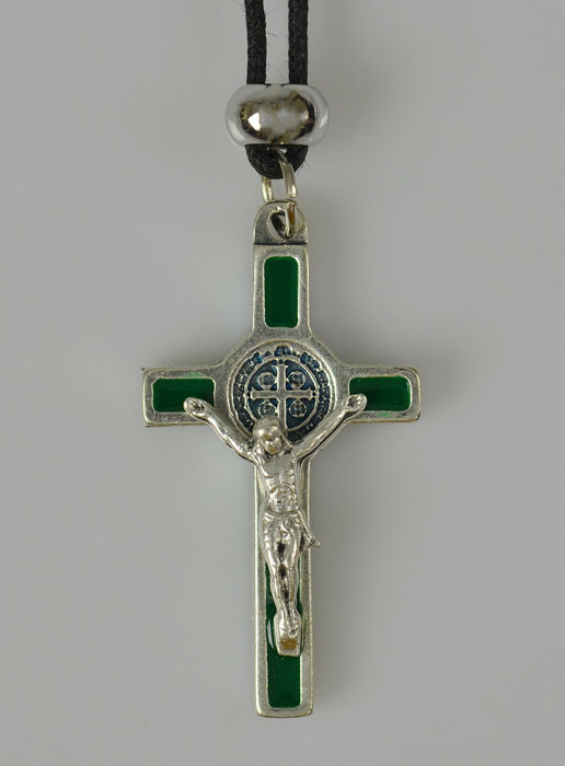 Pendentif Croix de Saint Benoit Métal - Vert - 4cm (pic 2)