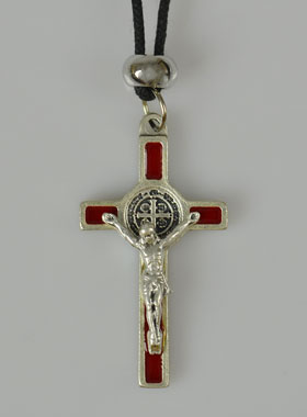 Pendentif Croix de Saint Benoit Métal - Rouge - 4cm (pic 1)