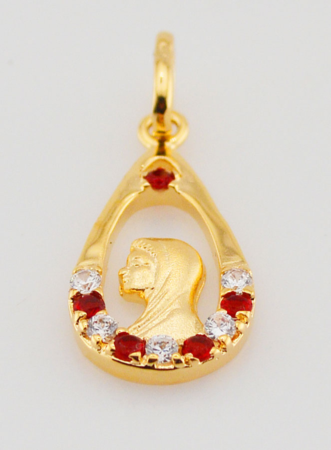 Pendentif Goutte Vierge Marie - Diamant Strass Rubis Plaqué Or (pic 2)