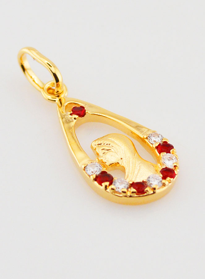 Pendentif Goutte Vierge Marie - Diamant Strass Rubis Plaqué Or (pic 3)