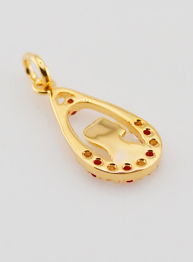 Pendentif Goutte Vierge Marie - Diamant Strass Rubis Plaqué Or (pic 4)