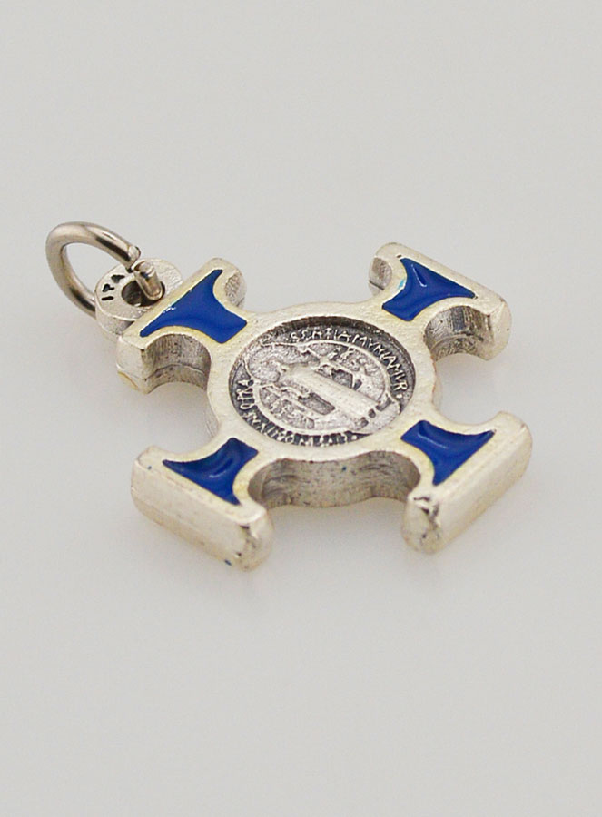 Pendentif Croix de Saint Benoit Métal - Bleu - 2cm (pic 3)