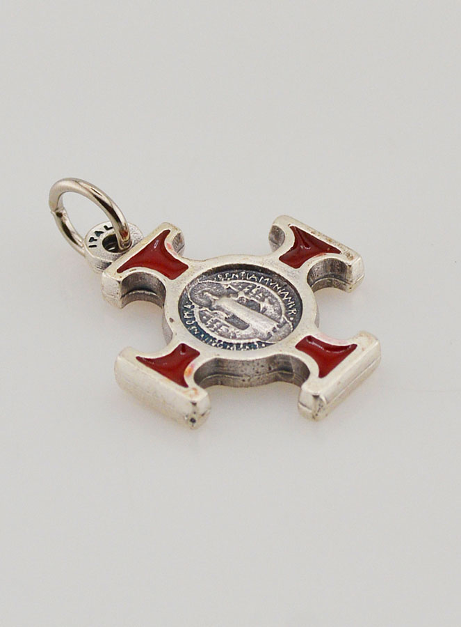 Pendentif Croix de Saint Benoit Métal - Rouge - 2cm (pic 4)