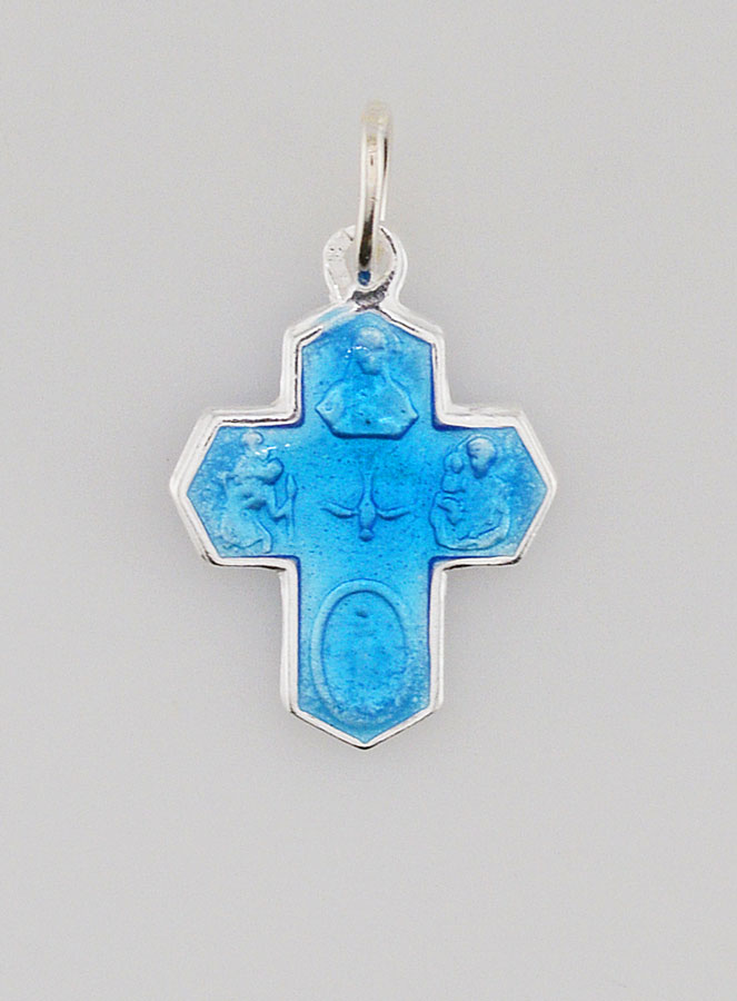 Pendentif Croix de Saints en Argent et Email Bleu - 16mm (pic 1)