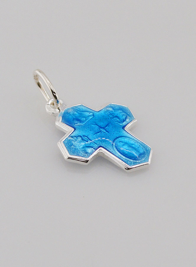 Pendentif Croix de Saints en Argent et Email Bleu - 16mm (pic 2)