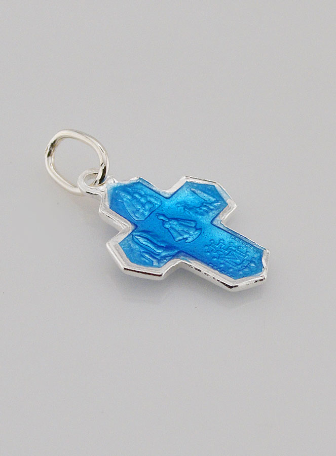 Pendentif Croix de Saints en Argent et Email Bleu - 16mm (pic 4)