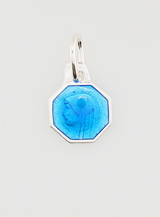 Médaille Profil Vierge Marie - Argent et Email Bleu - 8mm (pic 1)