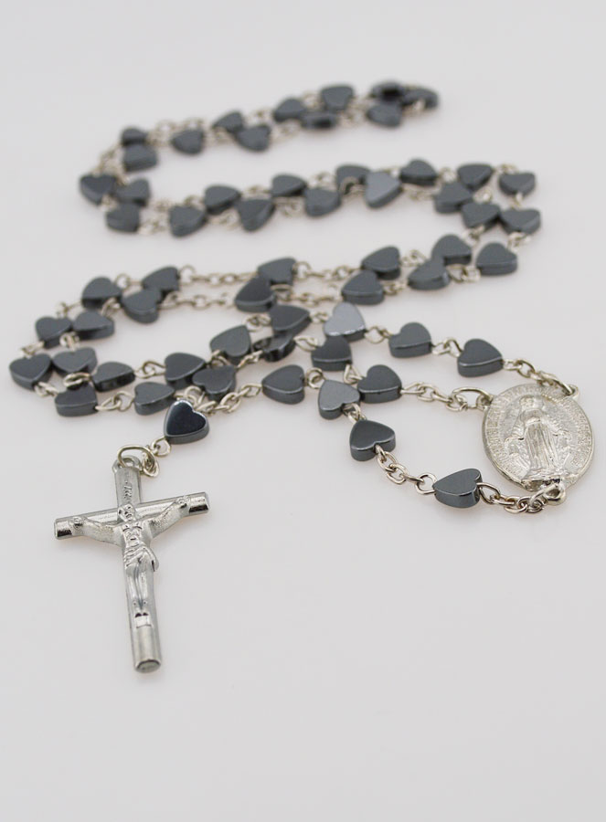 Chapelet en Perles Coeur Hématite Médaille Miraculeuse - Chaîne Argentée (pic 2)
