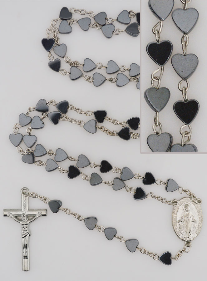 Chapelet Mode Coeur en Hématite - Médaille Miraculeuse (pic 1)