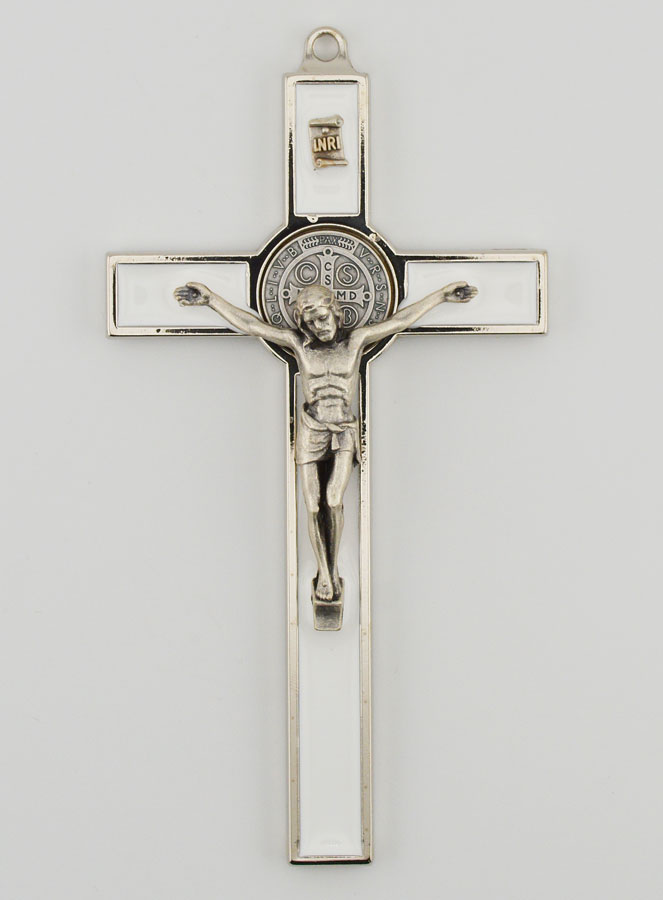 Crucifix Croix de Saint Benoit - Métal Blanc (pic 1)