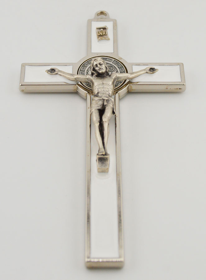 Crucifix Croix de Saint Benoit - Métal Blanc (pic 2)
