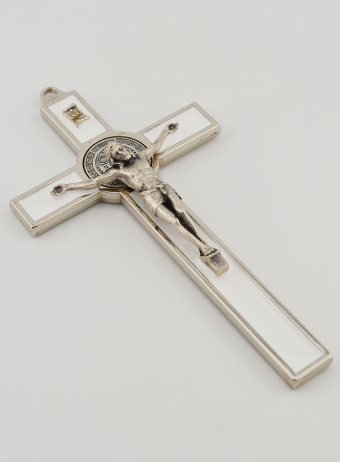 Crucifix Croix de Saint Benoit - Métal Blanc (pic 3)