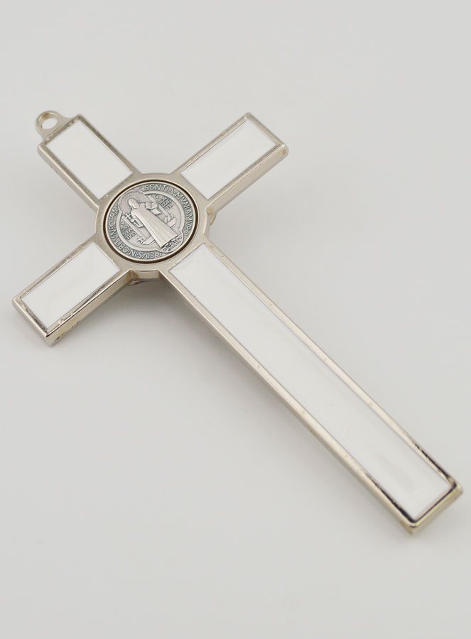 Crucifix Croix de Saint Benoit - Métal Blanc (pic 4)