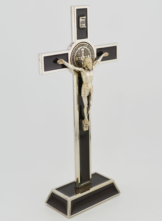 Croix de Saint Benoit sur Socle - 20cm - Métal Marron (pic 3)