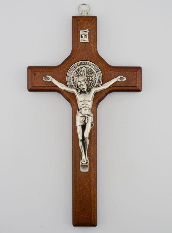 Crucifix Croix de Saint Benoit en Bois Foncé - 21cm (pic 1)